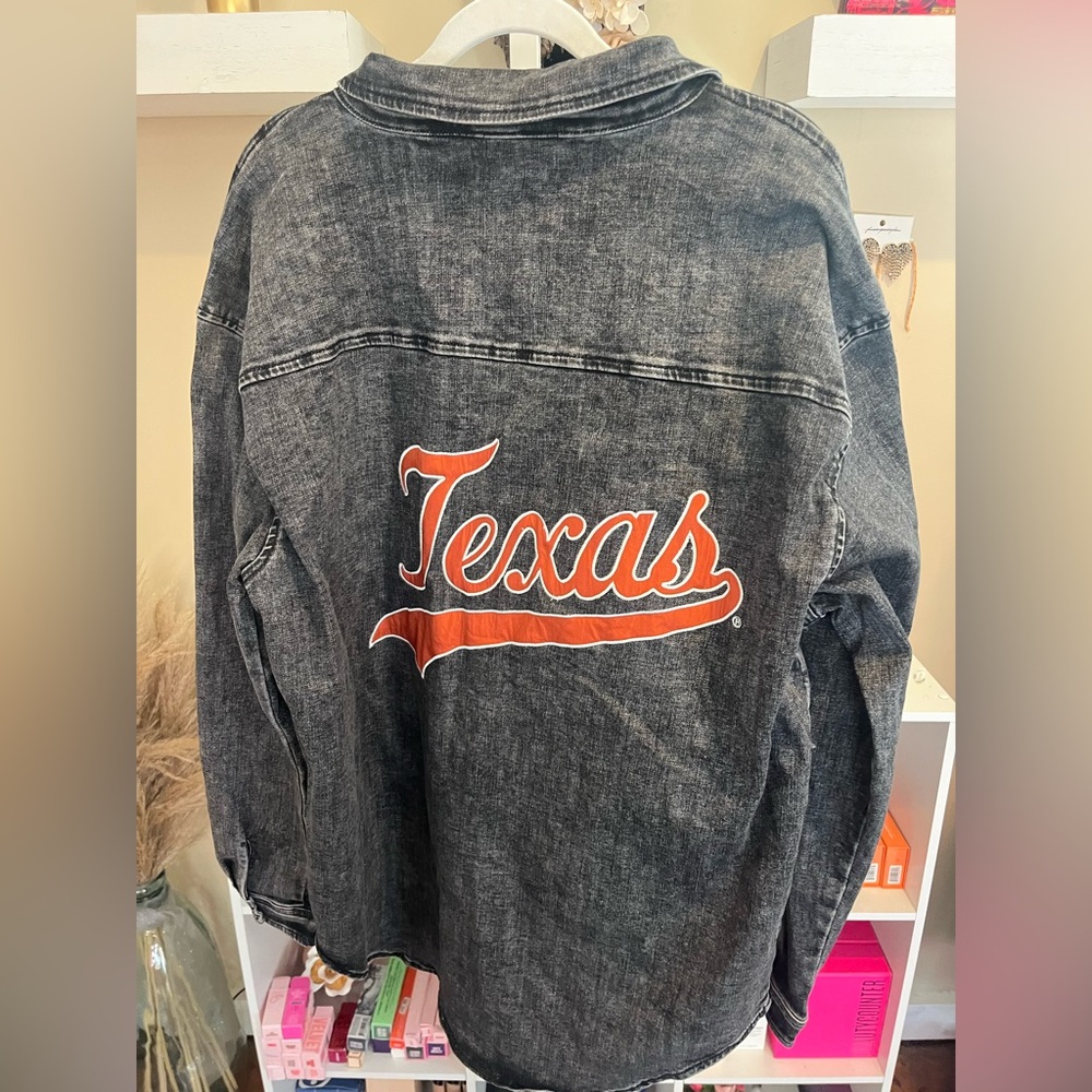 NWT Texas Longhorns Multi Hit Tri Blend Oversized Button Up Jean Jacket - Picture 9 of 9